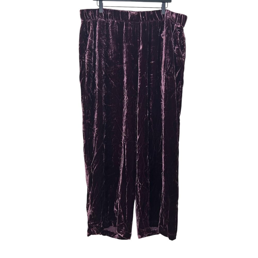 Eileen Fisher Velvet Pants Silk Slouchy Ankle Purple Large - Picture 3 of 5